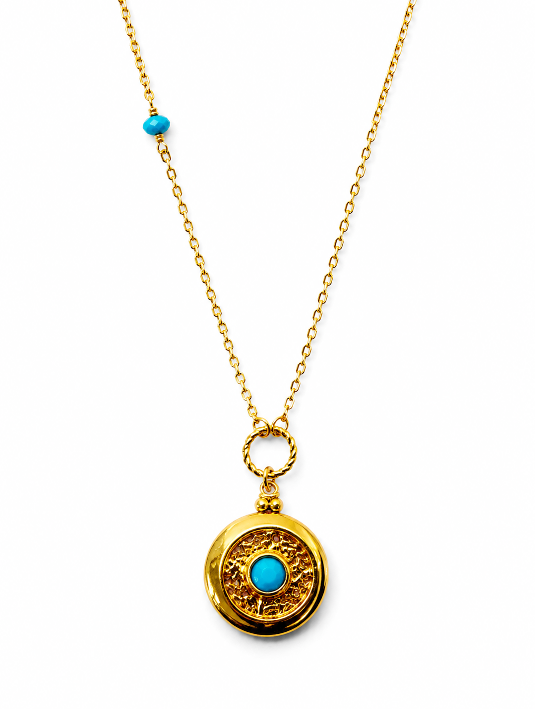 ターコイズ サークル ネックレス（ターコイズチャーム・ポイント）　hue Turquoise Round Necklace　