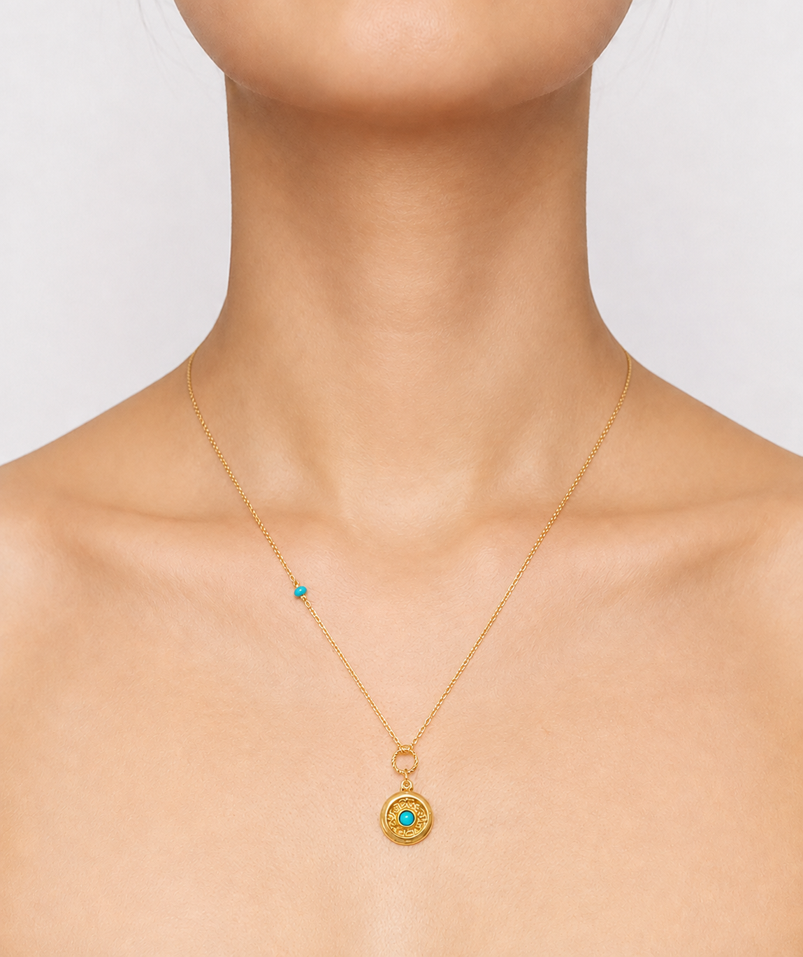 ターコイズ サークル ネックレス（ターコイズチャーム・ポイント）　hue Turquoise Round Necklace　