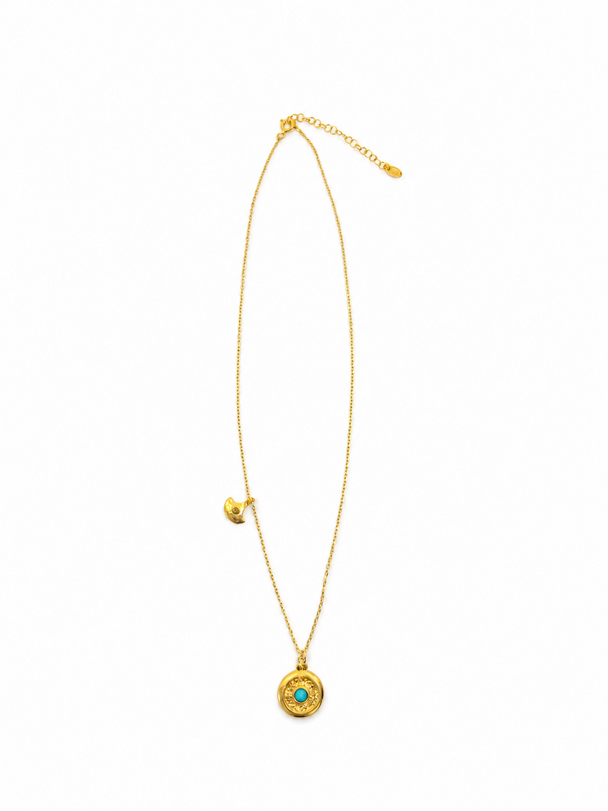 ターコイズ サークル ネックレス（ターコイズチャーム・扇型ポイント）　hue Turquoise Round Necklace
