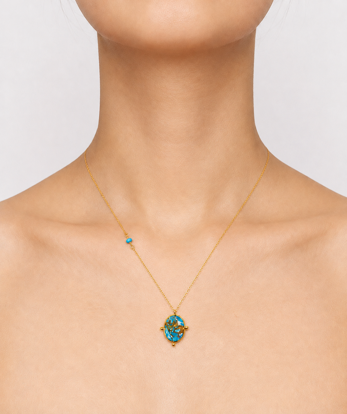 ターコイズ  モザイク ネックレス　hue Mosaic Turquoise Necklace
